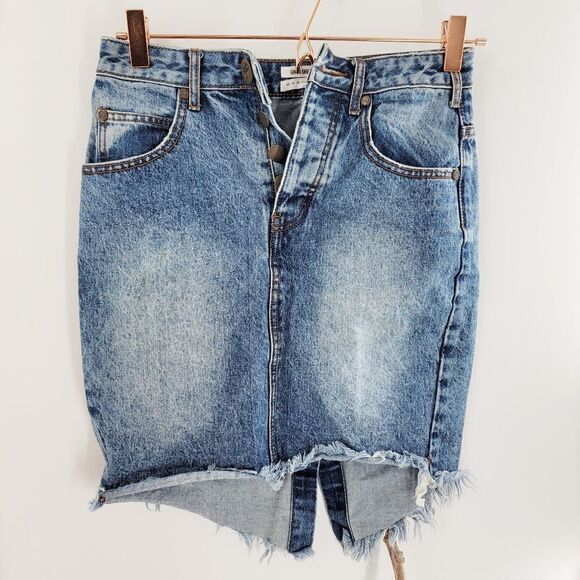 One teaspoon distressed hi lo hem button fly denim skirt - Picture 1 of 10